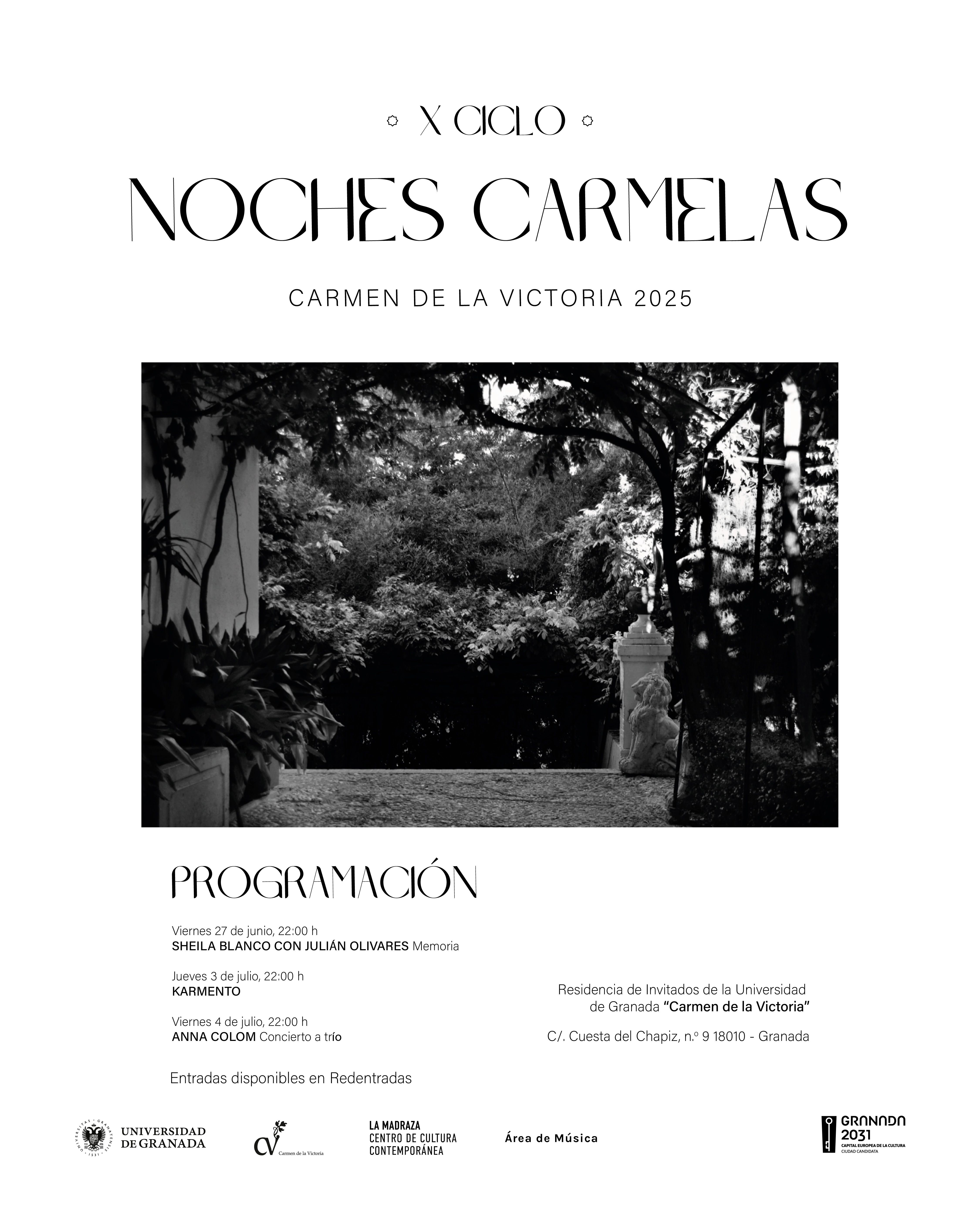 NOCHES CARMELAS, Conciertos en la pérgola de la residencia de Invitados “Carmen de la Victoria”