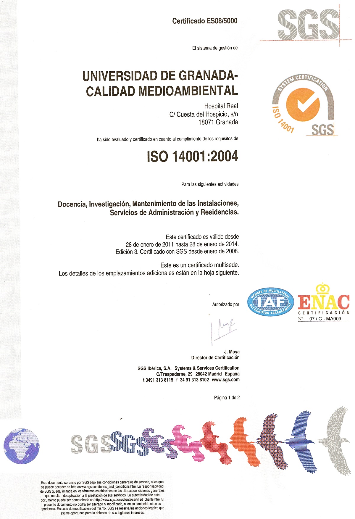 Certificado ISO 14001 emitido por SGS