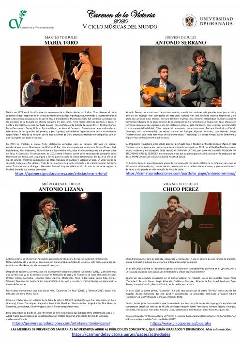 Carmen de la Victoria 2020 - V CICLO MÚSICAS DEL MUNDO Actuaciones Carmen de la Victoria 2020 - V CICLO MÚSICAS DEL MUNDO