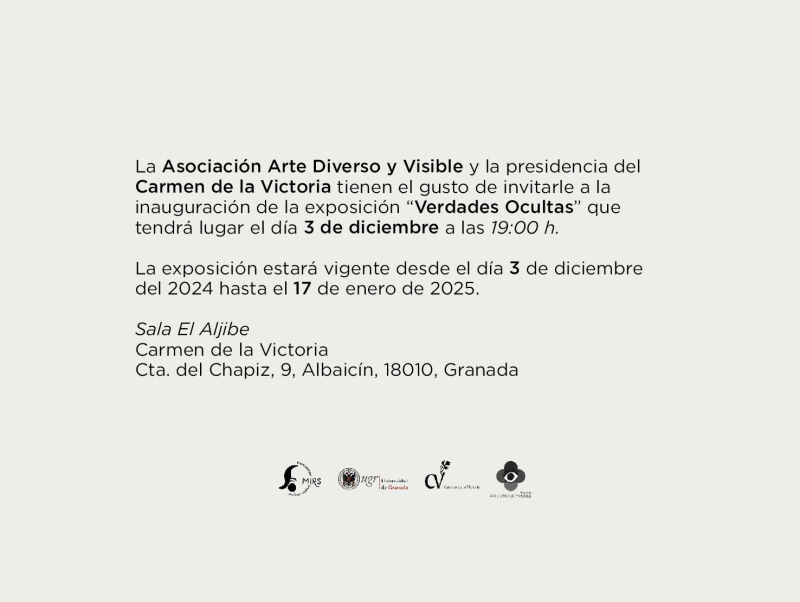 Exposición "Verdades Ocultas" invitación inauguración exposición