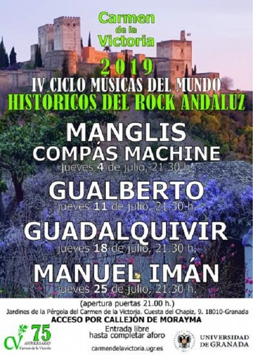Carmen de la Victoria 2019 - "IV CICLO MÚSICAS DEL MUNDO - HISTÓRICOS DEL ROCK ANDALUZ" portada carmen de la victoria 2019